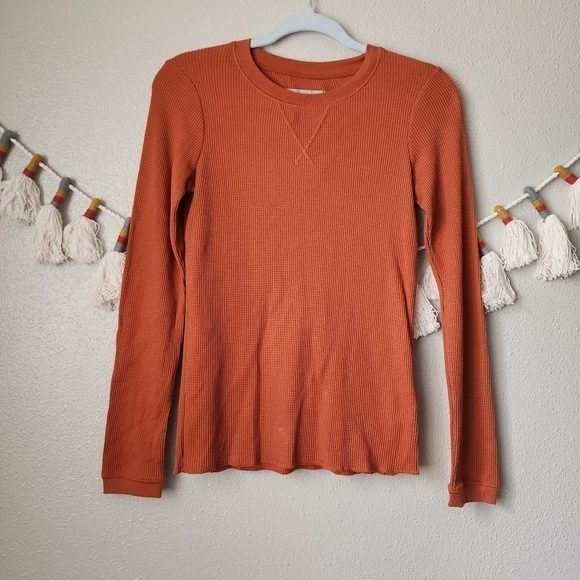 Everlane Tops - Everlane Orange Long Sleeve Thermal Knit Long Sleeve Top Basics Size S